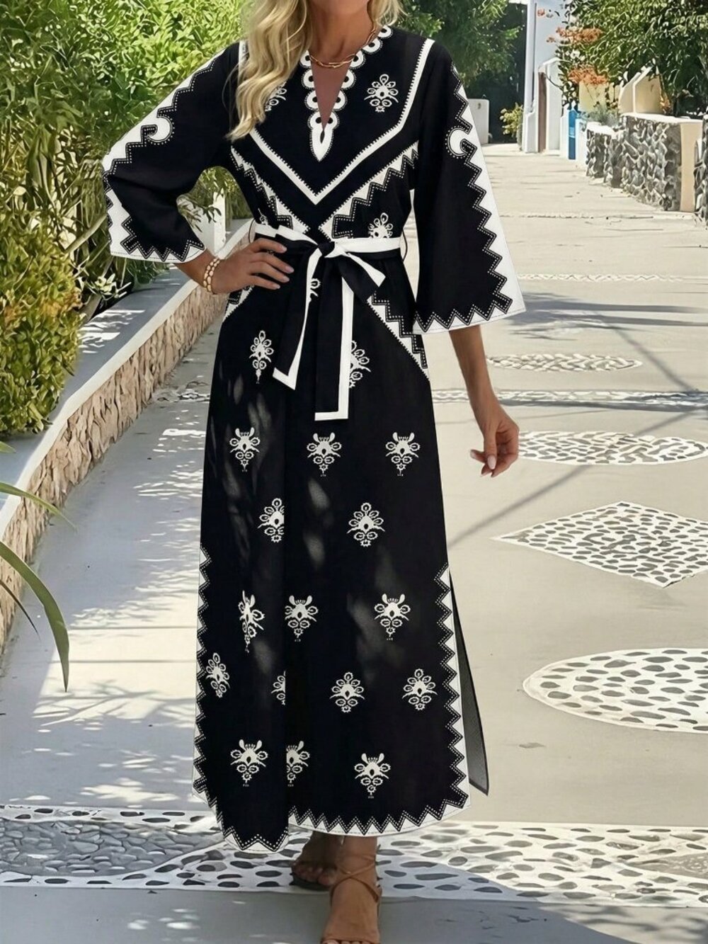 Multicolor Boho Women's Casual Elegant  V-Neck Dress - Picture 5 of 5